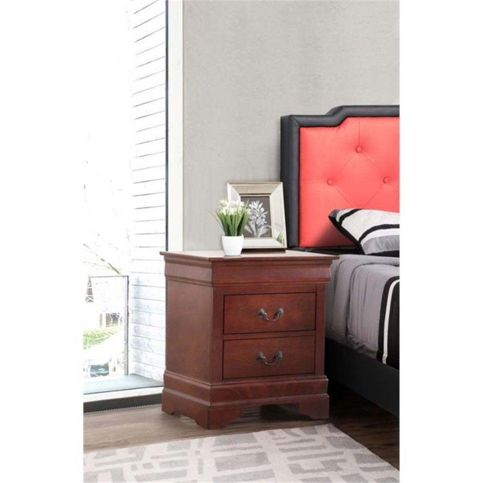 Glory Furniture Louis Phillipe 2 Drawer Nightstand in Cherry
