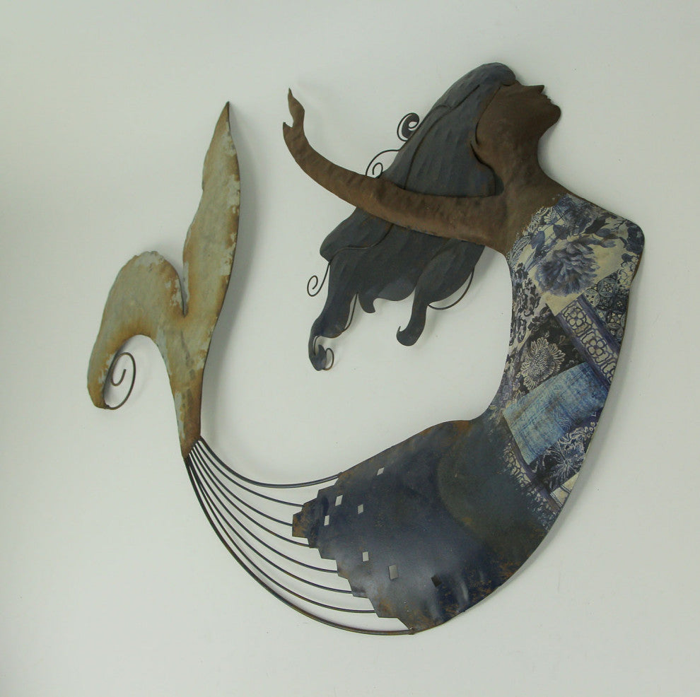 Distressed Metal Art Toille Bodice Mermaid and Star Wall Sculpture Set of 2