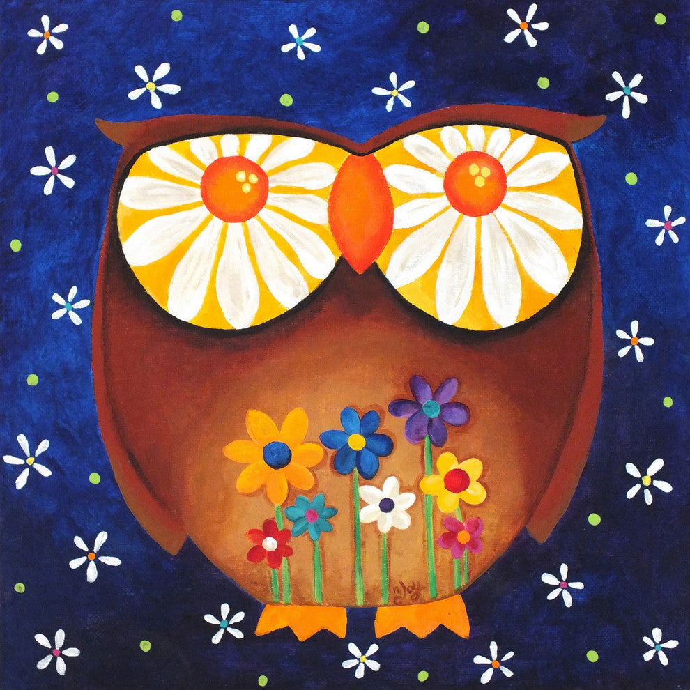 Marmont Hill, "Daisy Eyed Owl" by Nicola Joyner Painting Wrapped Canvas, 48x48