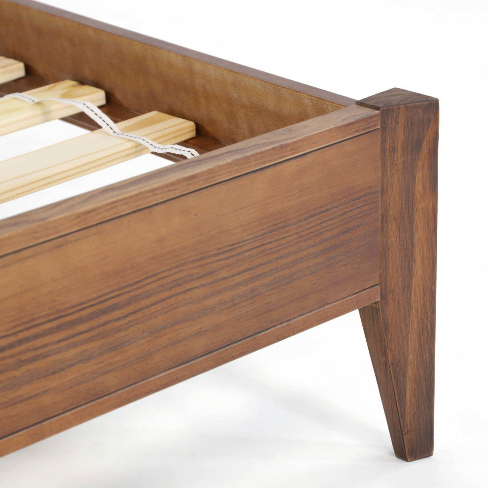 Grain Wood Furniture Mid Century Solid Wood Platform Bed, Brushed Walnut, Full