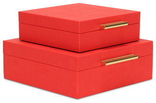 Lusan Square Decorative Box Set, Red Faux Shagreen