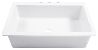 Jackson Crisp White Fireclay 33" Single Bowl Drop-In Kitchen Sink with 3 Holes