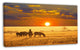 Group of Zebras Grazing At Sunset, Animal Canvas Art Print, 32"x16"