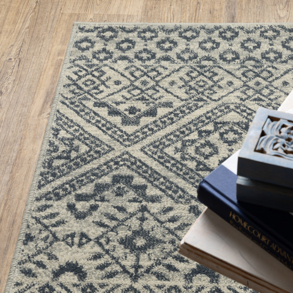 Bastian Tribal Geometric Blue/ Beige Indoor Area Rug, Blue, 7'10"x10'