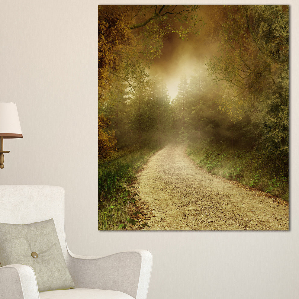 "Country Road Through Fall Scenery" Landscape Canvas Photo Print, 16"x32"