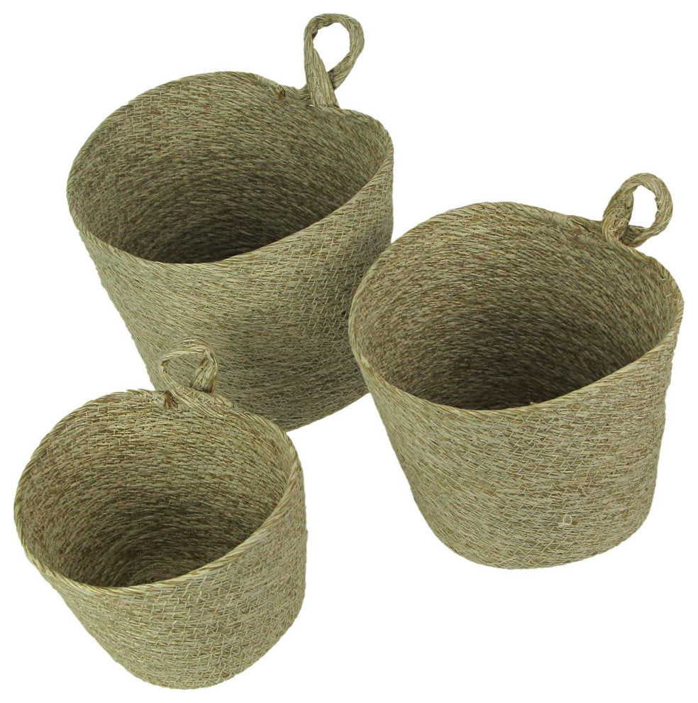 Set of 3 Woven Hanging Basket Decorative Organizer Pockets Home Storage Decor