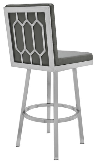 Gem 26" Swivel Modern Metal and Gray Faux Leather Bar and Counter Stool