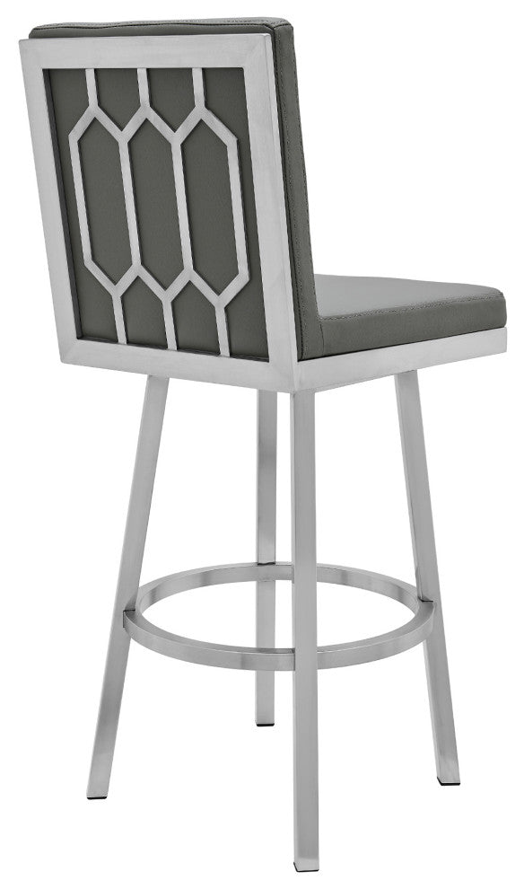 Gem 26" Swivel Modern Metal and Gray Faux Leather Bar and Counter Stool