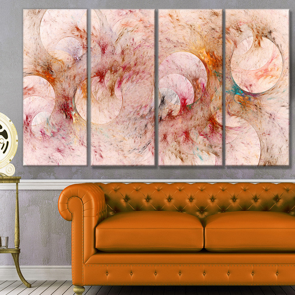 Red Circles Fractal Texture, Abstract Canvas Art Print, 48"x28", 4 Panels