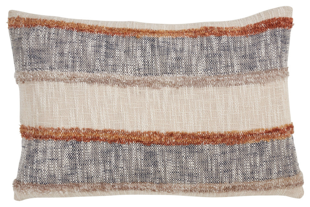 Throw Pillow With Horizontal Striped Design, Multi, 16"x24", Down Filled