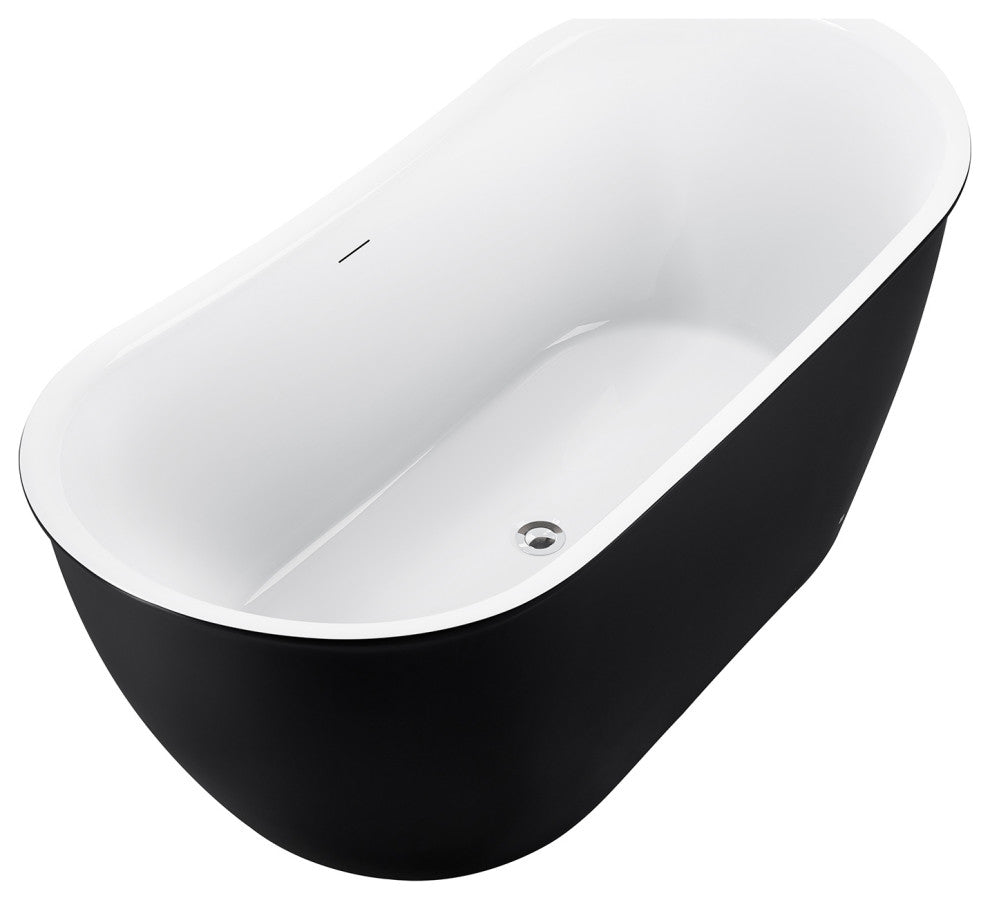 59" glossy Acrylic Flatbottom Oval Freestanding Non-Whirlpool Soaking Bath