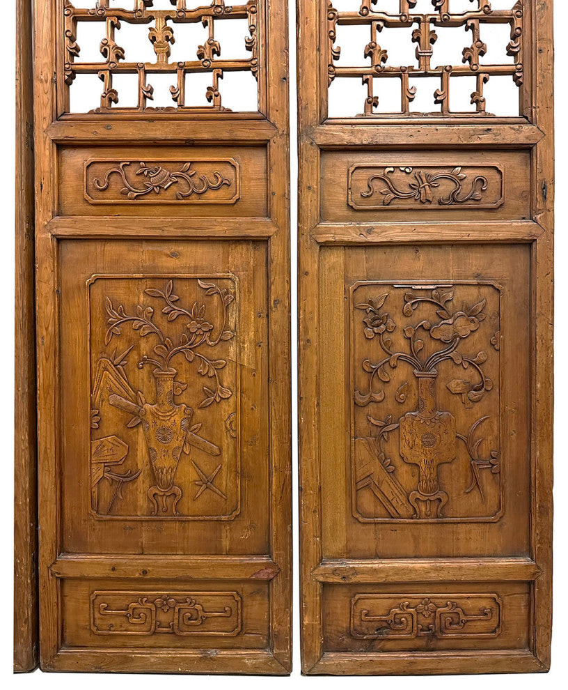 Consigned Antique Chinese Hand Carved 6 Panels Wooden Screen/Room Divider