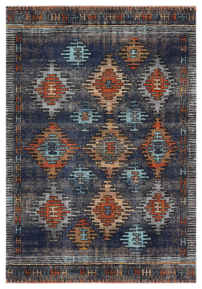 Jaipur Living Dez Indoor/Outdoor Tribal Blue/Orange Rug, 6'x9'