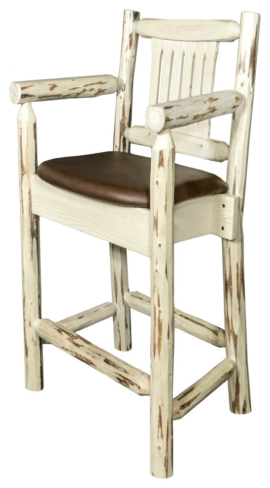 Montana Captain's Bar Stool, Saddle Upholstery, Clear Lacquer Finish