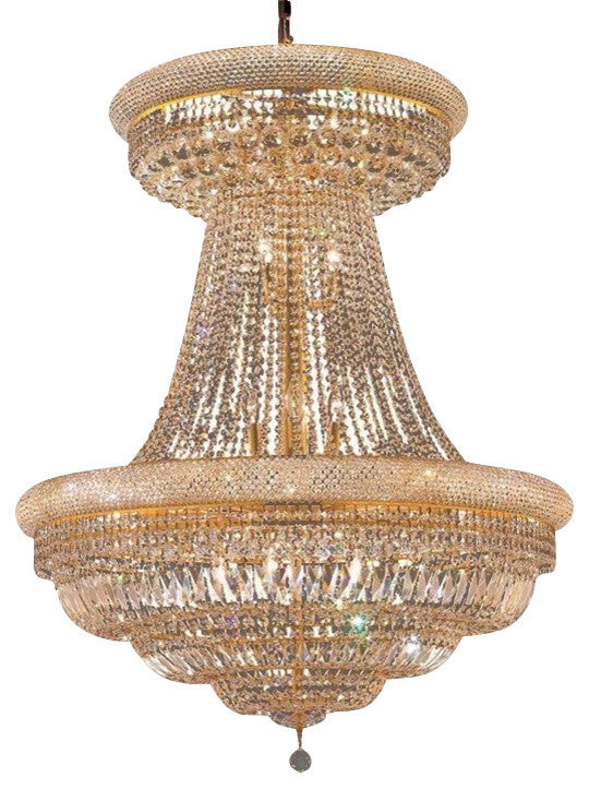 Elegant Primo Foyer Hall Light, Gold Finish With Royal Cut Crystal