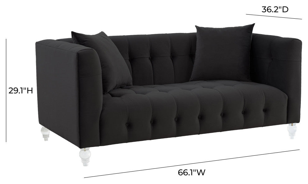 Bea Black Velvet Loveseat