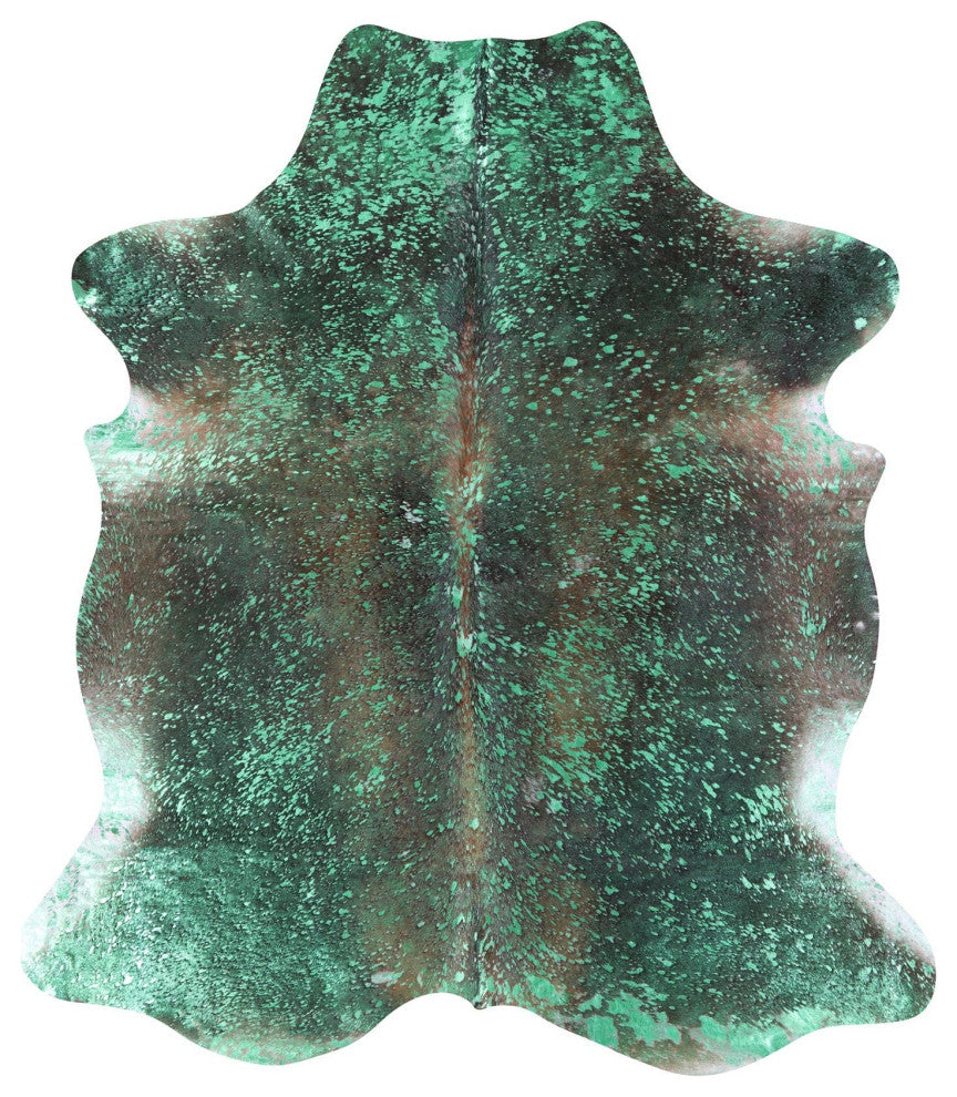 7' 1" X 6' 5" Green Metallic Cowhide Rug C2169