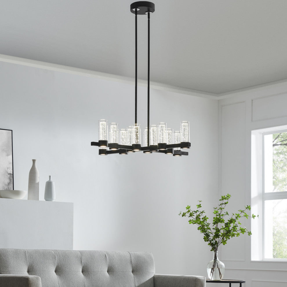 Victory 12 Light Dimmable Crystal Chandelier, Matte Black