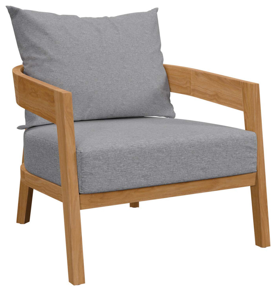 Brisbane Teak Wood Outdoor Patio Armchair, Natural Gray