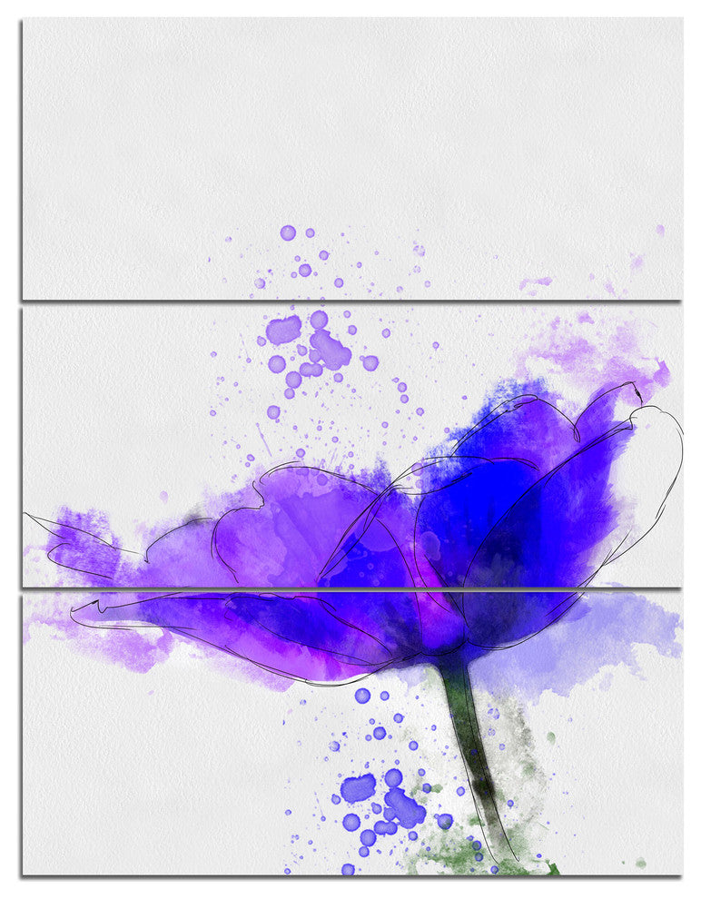 Beautiful Blue Anemone Sketch, Floral Triptych Canvas Art Print, 28x36, 3 Panels