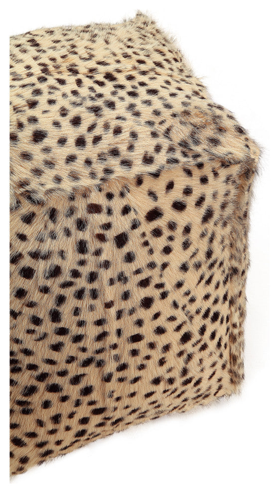 Contemporary Spotted Goat Fur Pouf Cream - White
