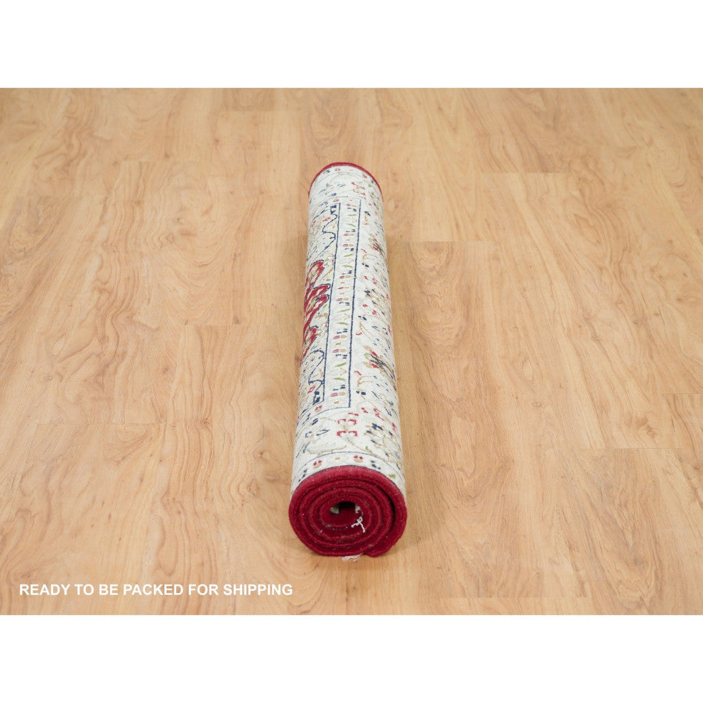 Burgundy Red, Hand Knotted, Nain Design, 250 KPSI Wool Square Rug, 4'1"x4'1"