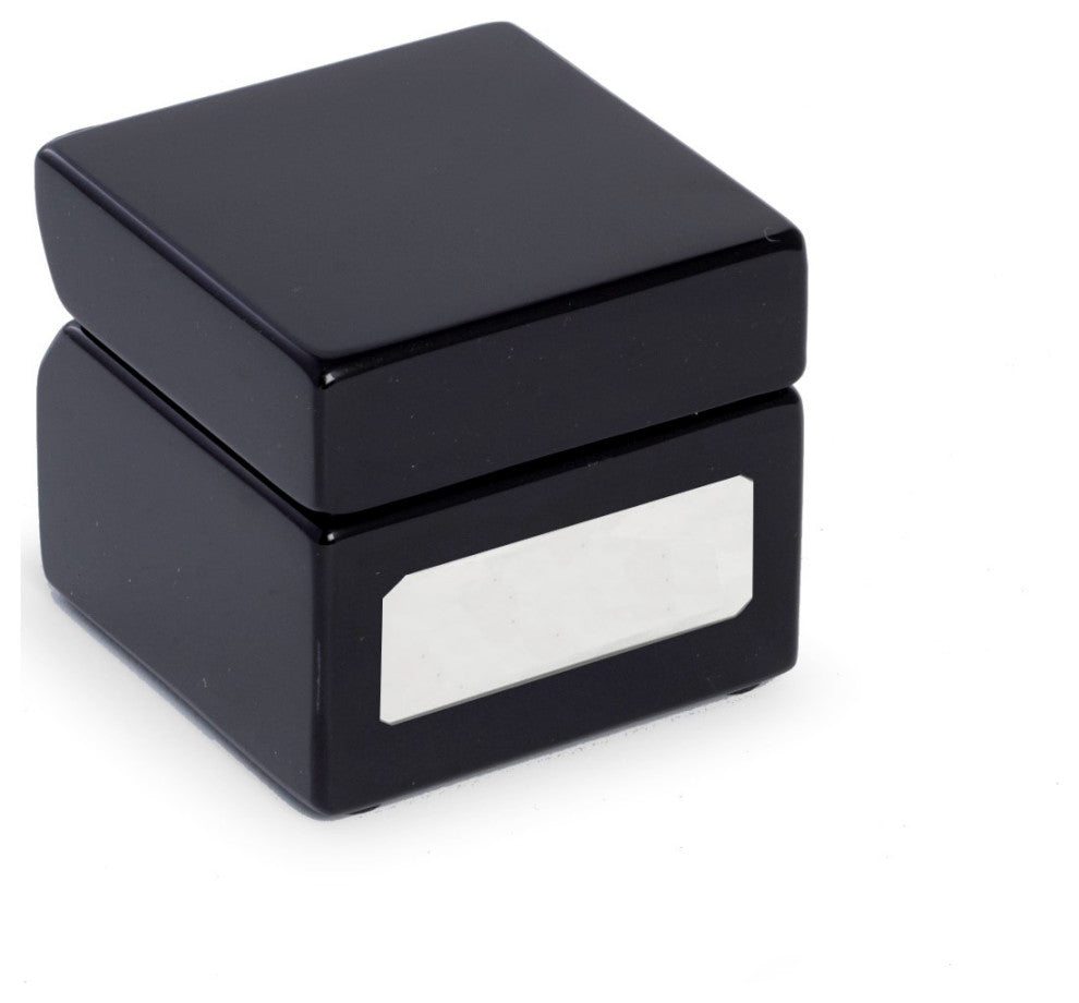 Compass and Clock, Lacquered Black Finish Hinged Box, Chrome Accents