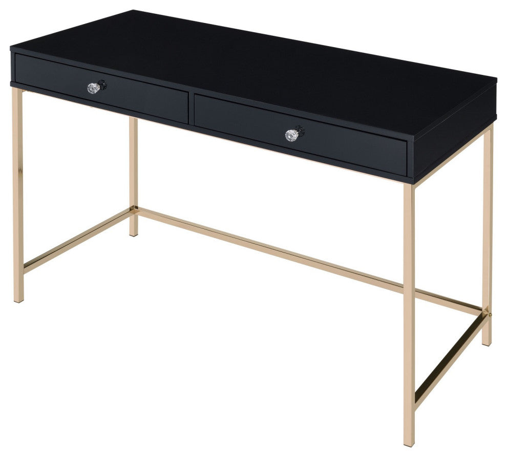 Benzara BM251199 Writing Desk With 2 Storage Compartments, Black and Gold