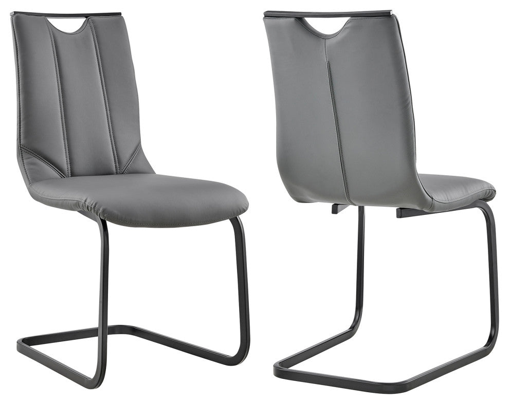 Pacific Gray Dining Room Accent Chair Set of 2, Gray Faux Leather and Black