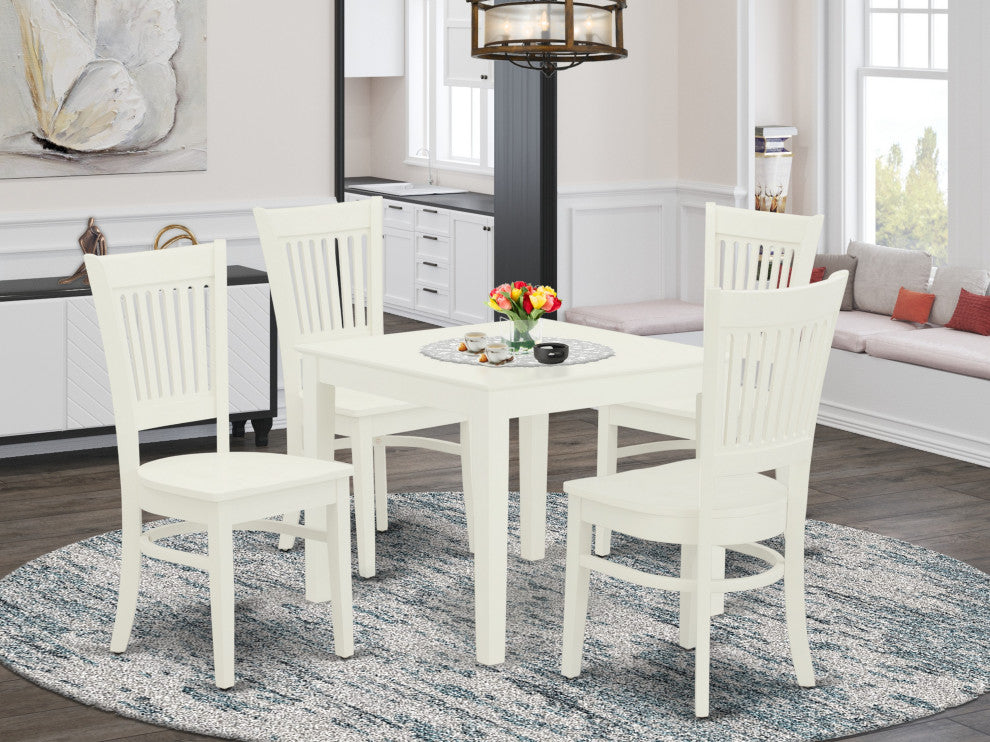 5Pc Dinette Set 4 Dining Chairs, Dining Table, Linen White