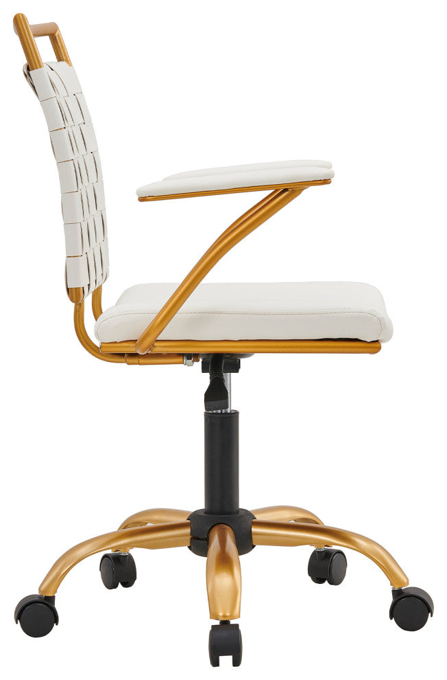 LUXMOD Classy Goldtone Adjustable Swivel Ergonomic Desk Chair, White