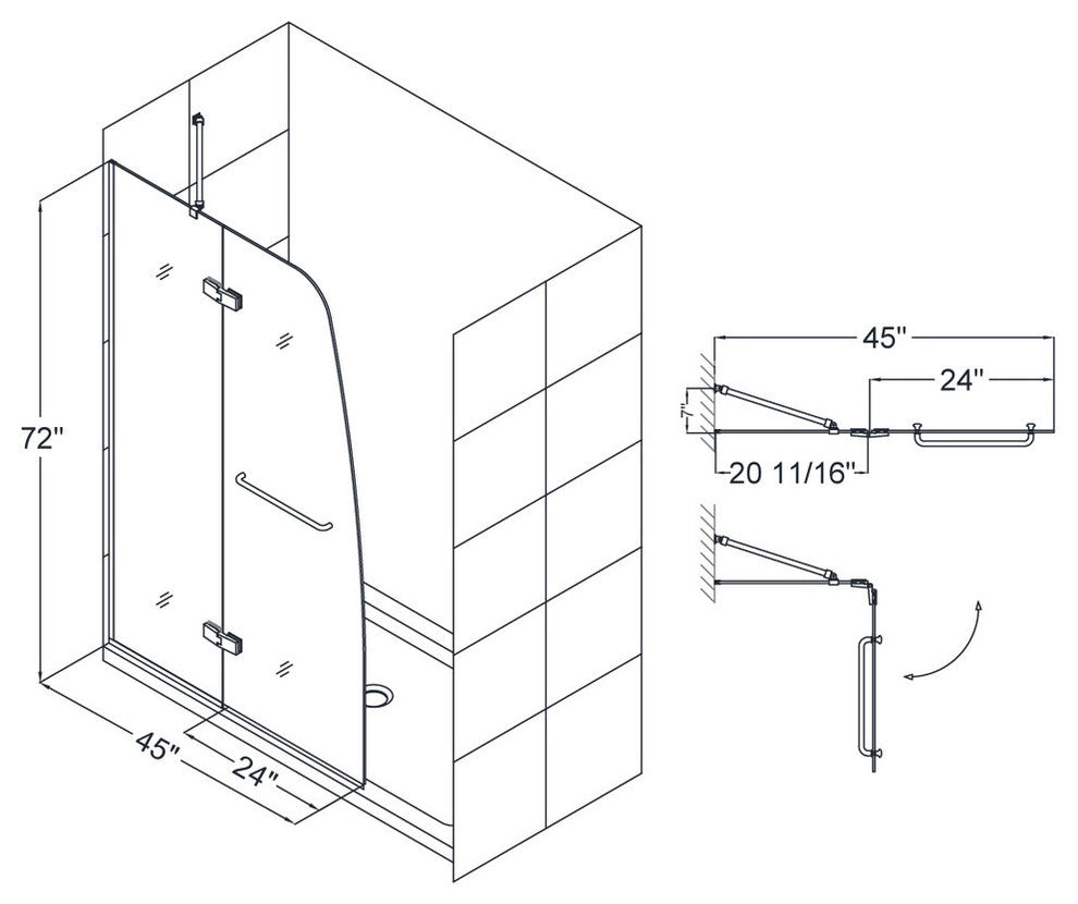 DreamLine Aqua Ultra Frameless Hinged Shower Door and 34"x60" Base Left Drain