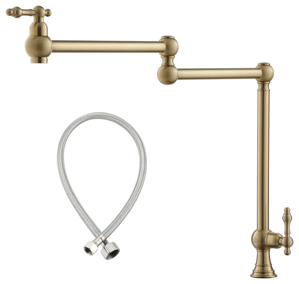 Deck-Mounted Double Handle Pot Filler Kitchen Faucet Stove Faucet, Brushed Gold