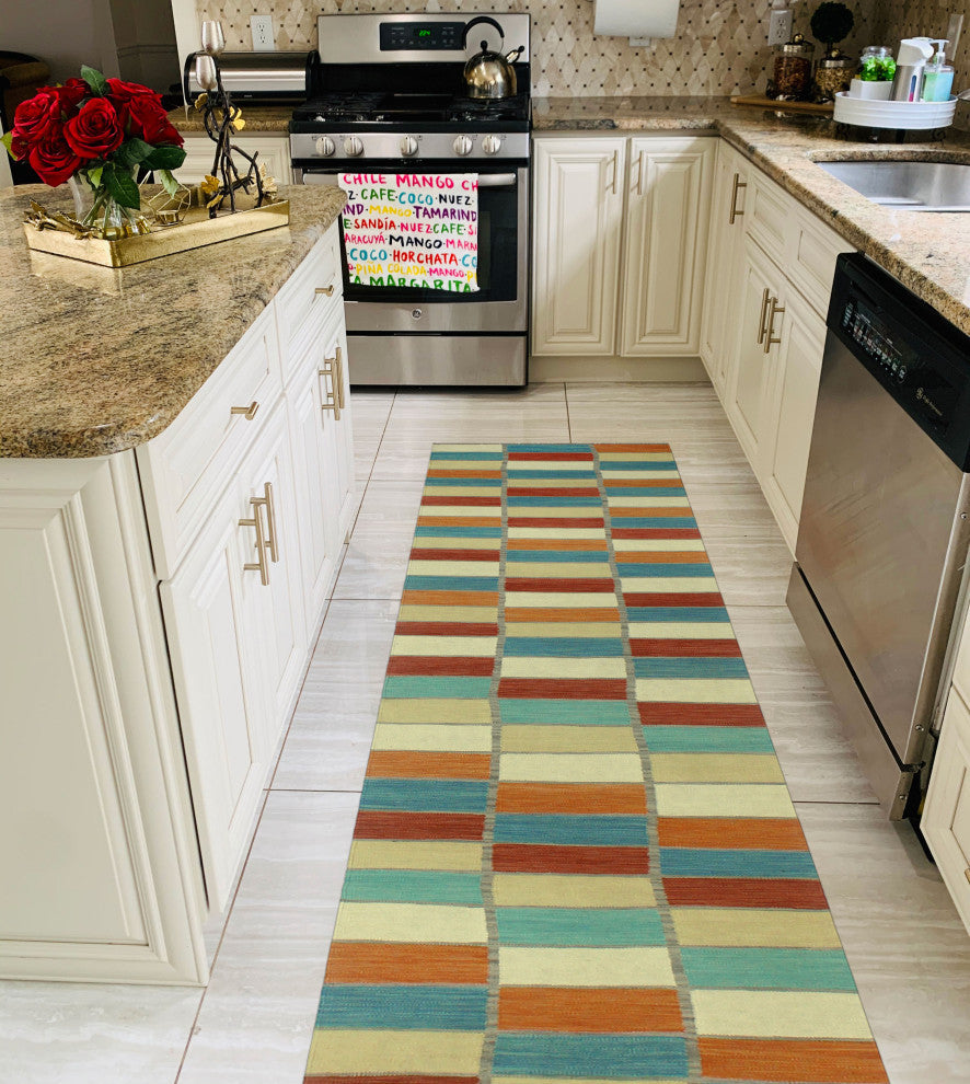 Winchester Kilim Erma Turquoise/Rust Runner, 2'9x15'11