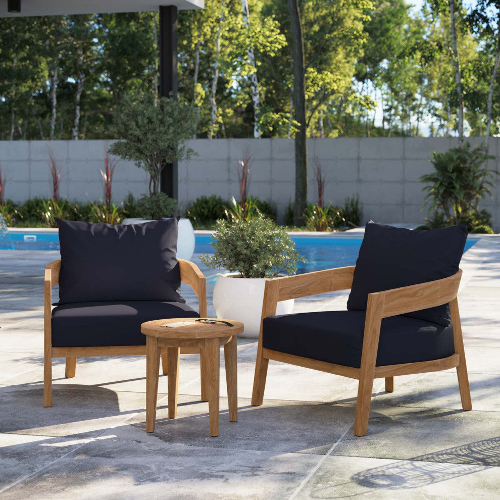 Brisbane 3-Piece Teak Wood Outdoor Patio Outdoor Patio Set, Natural Navy