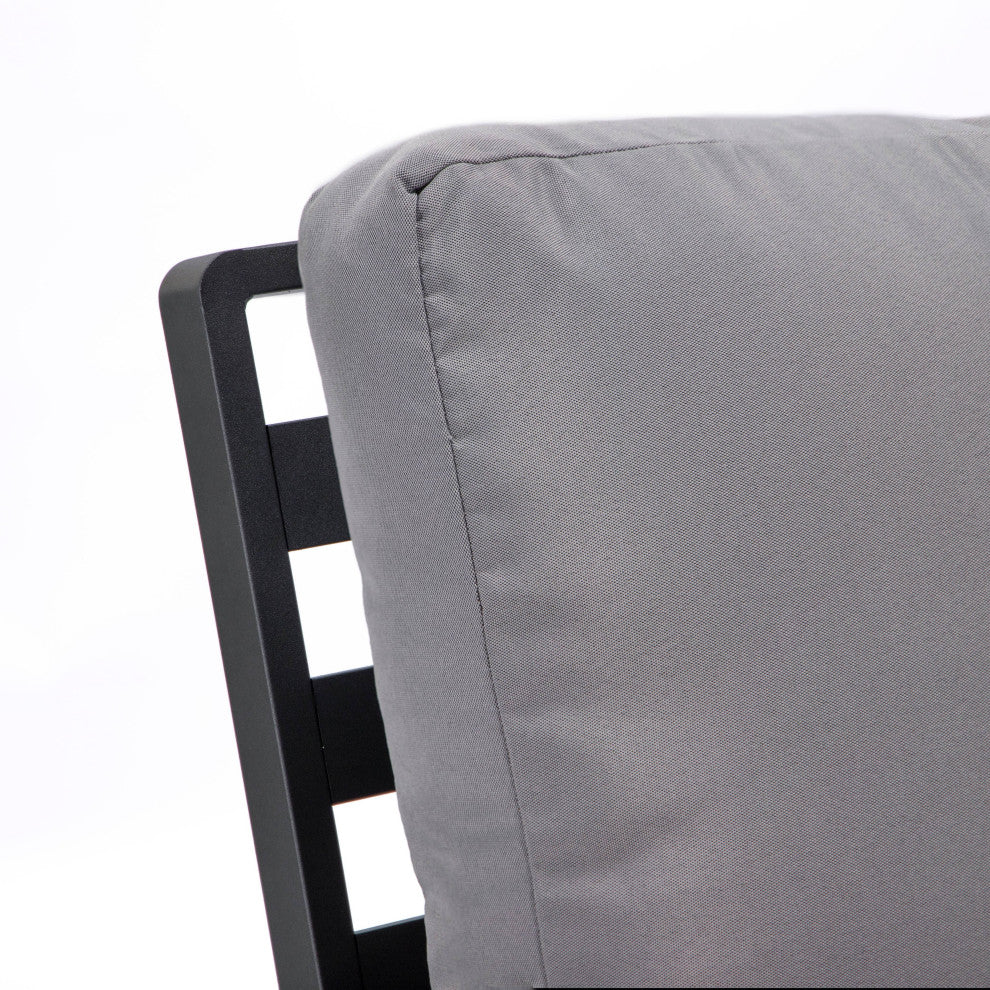 Leisuremod Walbrooke Patio Loveseat With Black Aluminum Frame, Gray