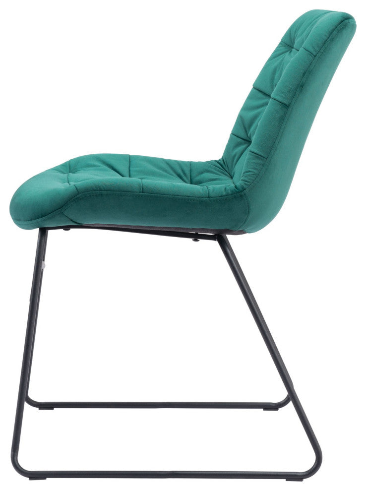 Dining Chair, Set of 2, Steel Metal, Fabric, Green, Black, Kitchen Cafe Bistro