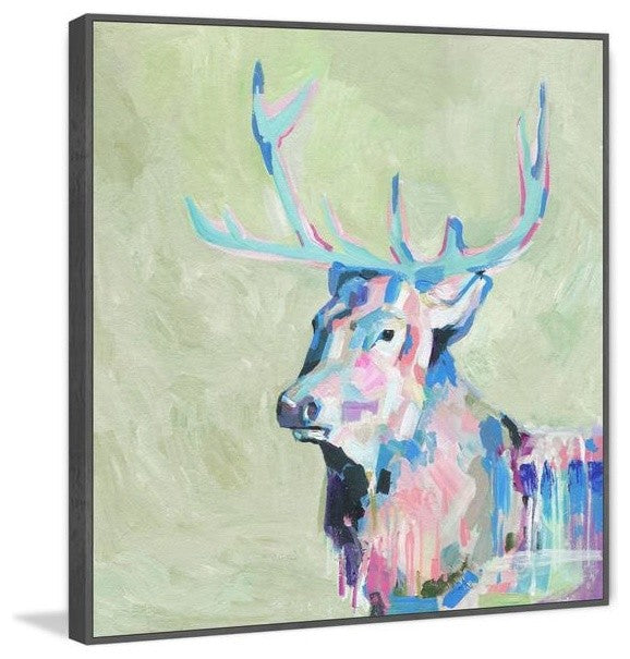 "Mystical Deer" Floater Framed Painting Print on Canvas, 18"x18"