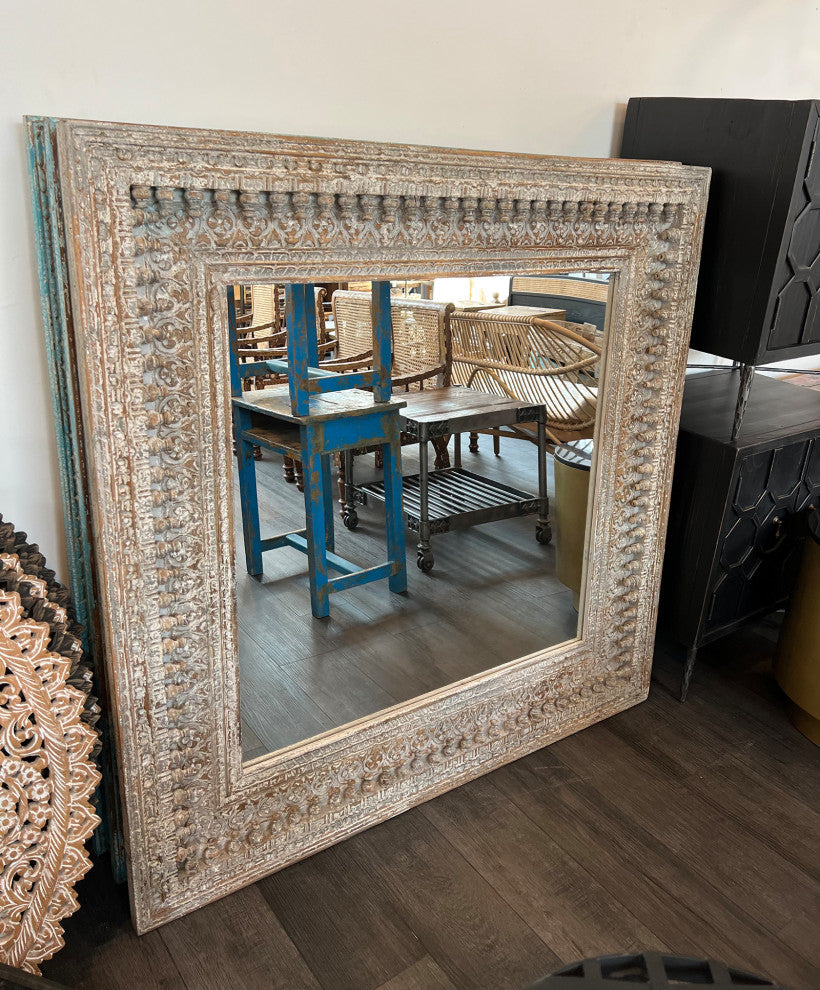 Gray Wash Moulding Spindle Mirror