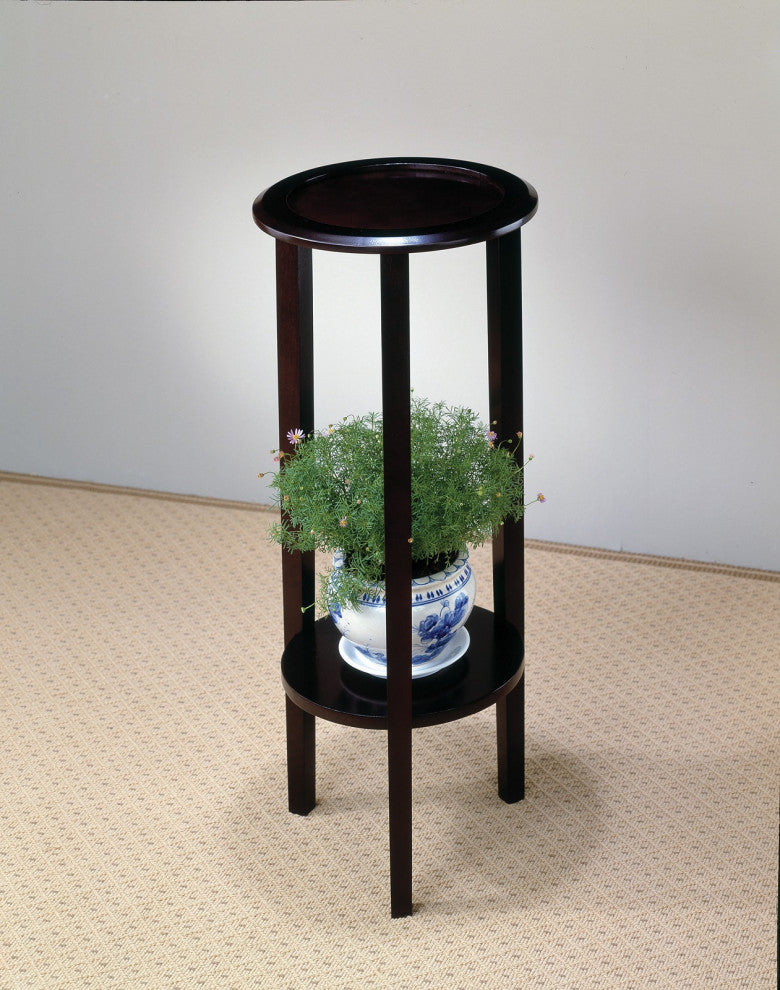 Round Accent Table With Bottom Shelf, Espresso
