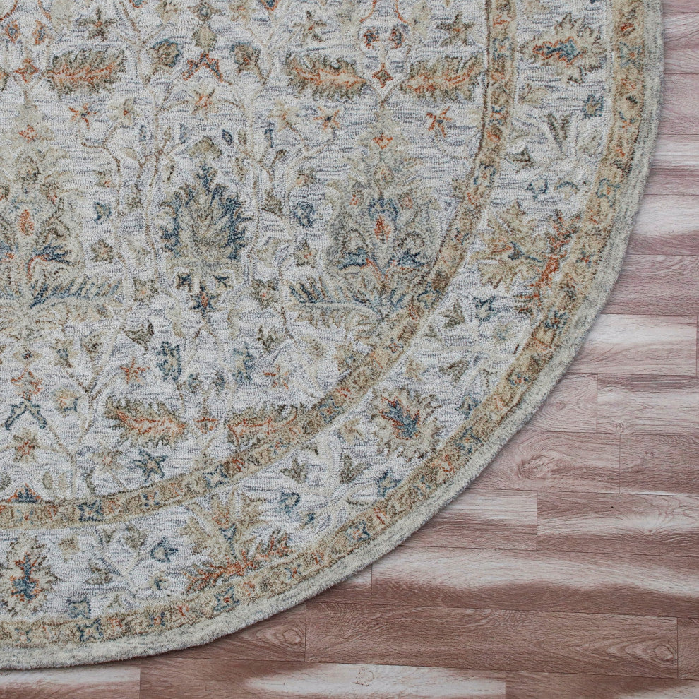 Ox Bay Vin Mel Abstract Hand-Tufted Area Rug, Silver/Tan, 8'6" Round