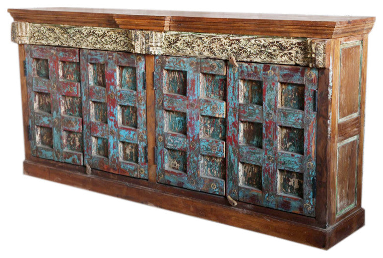 Consigned Farmhouse Buffet Cabinet Storage Sideboard Four Doors Credenza