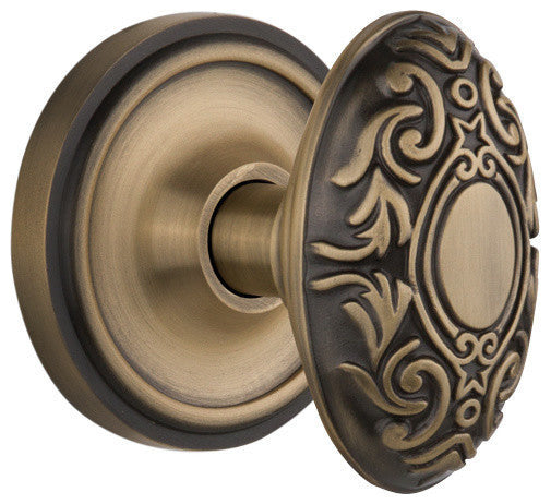 Double Classic Rosette With Victorian Knob, Antique Brass