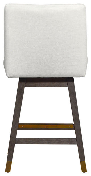 Basila Swivel Counter Stool in Grey Oak Wood Finish with Pearl Fabric