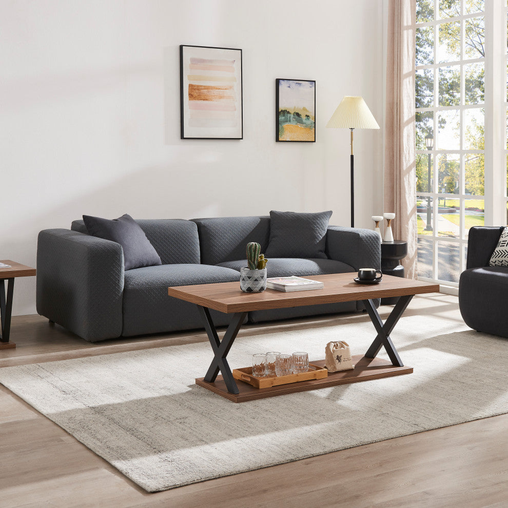 Double-Layer X Coffee Table With Storage