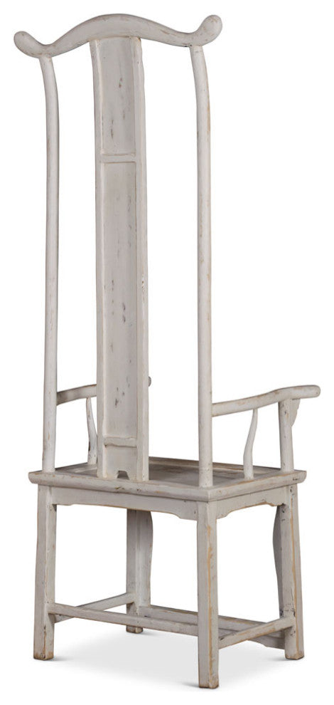 Chinese Ming Style Tall Arm Chair, Distressed White