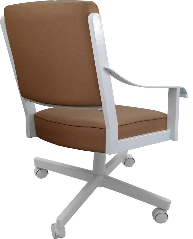Leather Memphis Dining Caster Chair Swivel Tilt with Wheels, Brown Leather on White