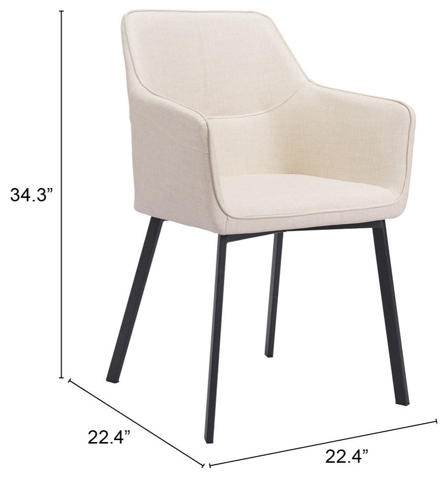 Side Dining Chair, Steel Metal, Fabric, Beige, Black, Bar Kitchen Cafe Bistro