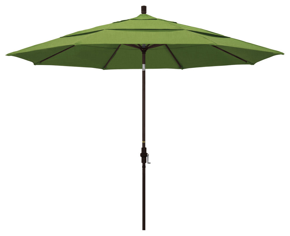 11' Bronze Collar Tilt Crank Aluminum Umbrella, Sunbrella, Spectrum Cilantro