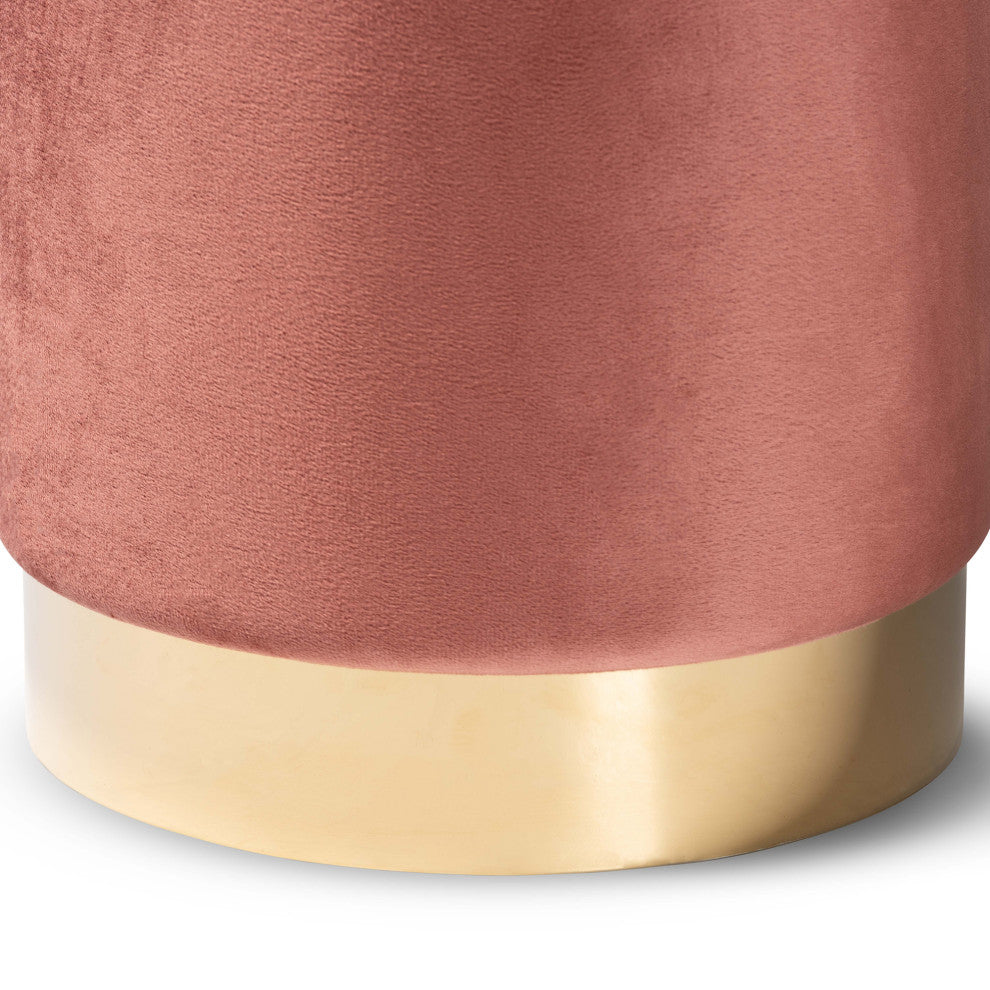 Greaves Glam Velvet Fabric Upholstered Ottoman, Blush Pink/Gold